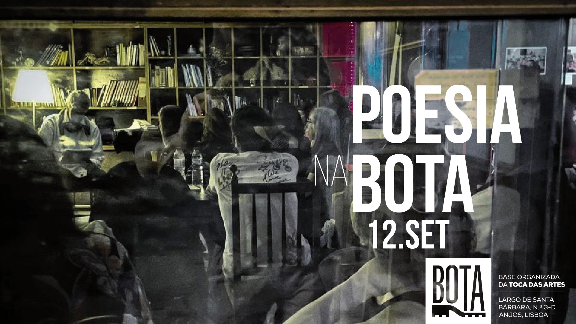 Poesia na Bota é um espaço para os que querem ler e ouvir poemas, sem tema nem guião. Todas as segundas, José Anjos aqui estará para vos receber com vários autores, portugueses e estrangeiros, alguns sem dúvida extraterrestres. Tragam poemas ou peçam emprestado ao José. E há cerveja e vinho num dos sítios mais dedicados e acolhedores desta Lisboa: a BOTA. Entrada Livre.