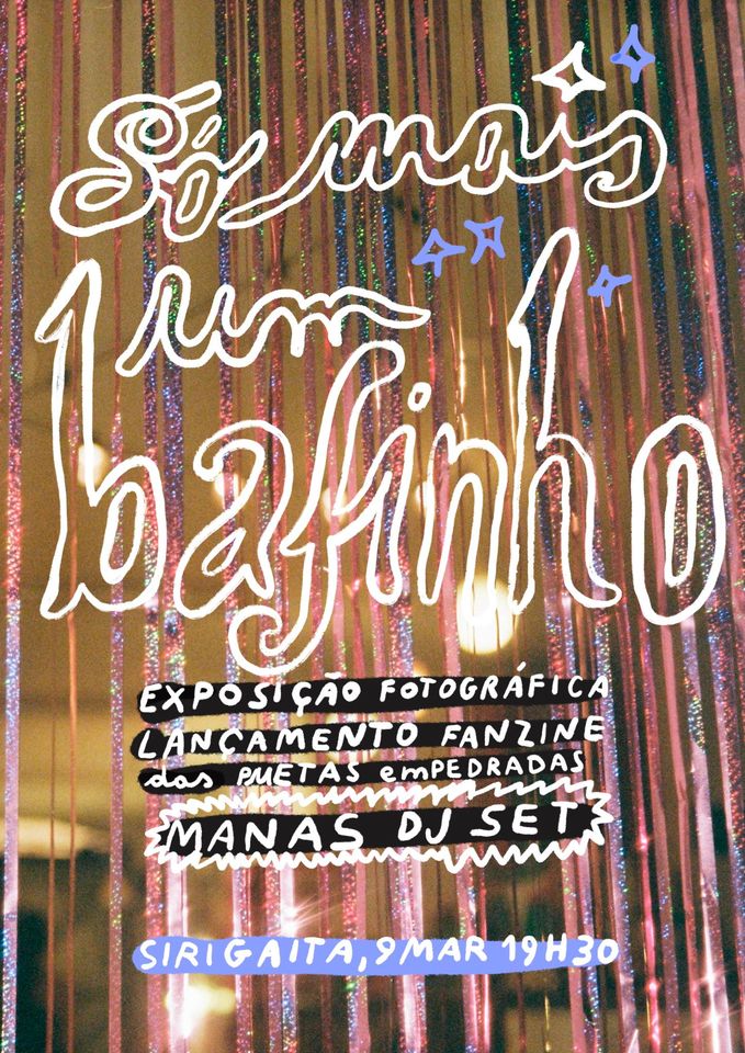 «Só mais um bafinho» - desta expressão tão frequente das nossas noites, dos nossos fumos, dos nossos copos - viajamos até às nossas profundezas, à nossa intimidade, aos nossos abismos - «só mais um desabafinho». Quinta-feira 9 de março, a partir das 19h30, no rescaldo do dia 8 de março, apresentamos um evento conjunto de palavras e fotografias. Será apresentado o segundo número da fanzine das manas intitulado 