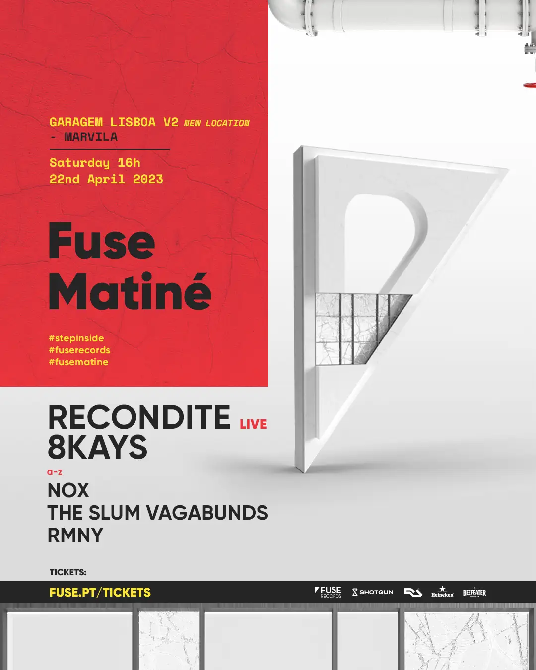In April, the month of freedom, the matinées return in full force. On the 22nd, we have the unique opportunity to debut a venue in Marvila that we want to share with you. At Garagem Lisboa V2 we evoke our more mechanical and industrial side, which we bring to the dance floor. Blind tickets are now available online or with our ambassadors. #stepinside #fuserecords #fusematiné #marvila