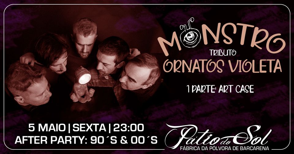 Ornatos Violeta, uma das bandas mais carismáticas do Rock Português, homenageadas por um bandão que conta com grandes músicos retorna aos palcos já no próximo dia 5. Na primeira parte, Art Case voltam ao Pátio para um gig com os clássicos do Rock e do Pop. Logo de seguida a festa continua na nossa pista, com um setlist preparado pelo patrão e que não vai deixar ninguém descansar. Jante ou então venha mais tarde apenas para o concerto. Concerto: 10€ com uma bebida de oferta (pressão). Não são necessárias reservas. Estas só serão necessárias caso queira também jantar: 919 585 803 (Concerto incluído)