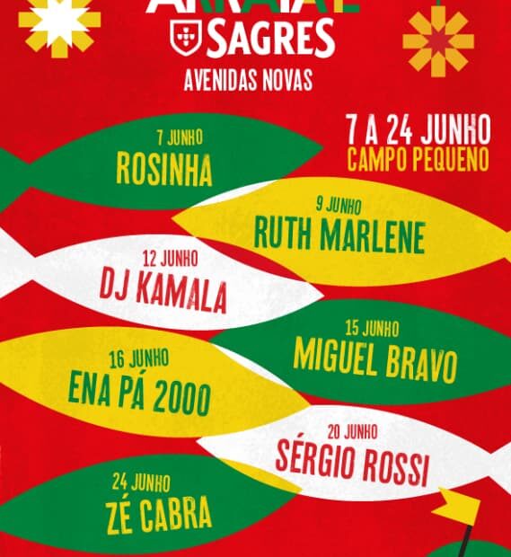 PROGRAMA DIA HORÁRIO PALCO DIA 7 QUARTA-FEIRA 17h – 02h ROSINHA DIA 8 QUINTA-FEIRA 15h – 23h DEIXA ROLÁ DIA 9 SEXTA-FEIRA 17h – 02h RUTH MARLENE DIA 10 SÁBADO 15h – 02h TUDO AO MOLHO DIA 11 DOMINGO 15h – 23h ARRAIAL INFANTIL DIA 12 SEGUNDA-FEIRA 15h – 04h SANTOS SEM CERIMÓNIAS (DJ KAMALA) DIA 13 TERÇA-FEIRA 15h – 23h ARRAIAL INFANTIL DIA 14 QUARTA-FEIRA 17h – 23h KARAOKE DIA 15 QUINTA-FEIRA 17h – 23h MIGUEL BRAVO DIA 16 SEXTA-FEIRA 17h – 02h ENA PÁ 2000 DIA 17 SÁBADO 15h – 02h RAUL EU E OS FUNCIONÁRIOS SEK MINTENDES DIA 18 DOMINGO 15h – 23h ARRAIAL INFANTIL DIA 19 SEGUNDA-FEIRA 17h – 23h BAILARICO DJ DIA 20 TERÇA-FEIRA 17h – 23h SÉRGIO ROSSI DIA 21 QUARTA-FEIRA 17h – 23h KARAOKE DIA 22 QUINTA-FEIRA 17h – 23h DEIXA ROLÁ DIA 23 SEXTA-FEIRA 17h – 02h MIGUEL BRAVO DIA 24 SÁBADO 15h – 02h DISCOS PERDIDOS ZÉ CABRA ORGANIZAÇÃO SAGRES CAMPO PEQUENO ÁS DE COPOS TONIC EVENTS PATROCINADOR OFICIAL CERVEJA SAGRES APOIOS JUNTA DE FREGUESIA DE AVENIDAS NOVAS DELTA CAFÉS PALADIN VITOR MOREIRA