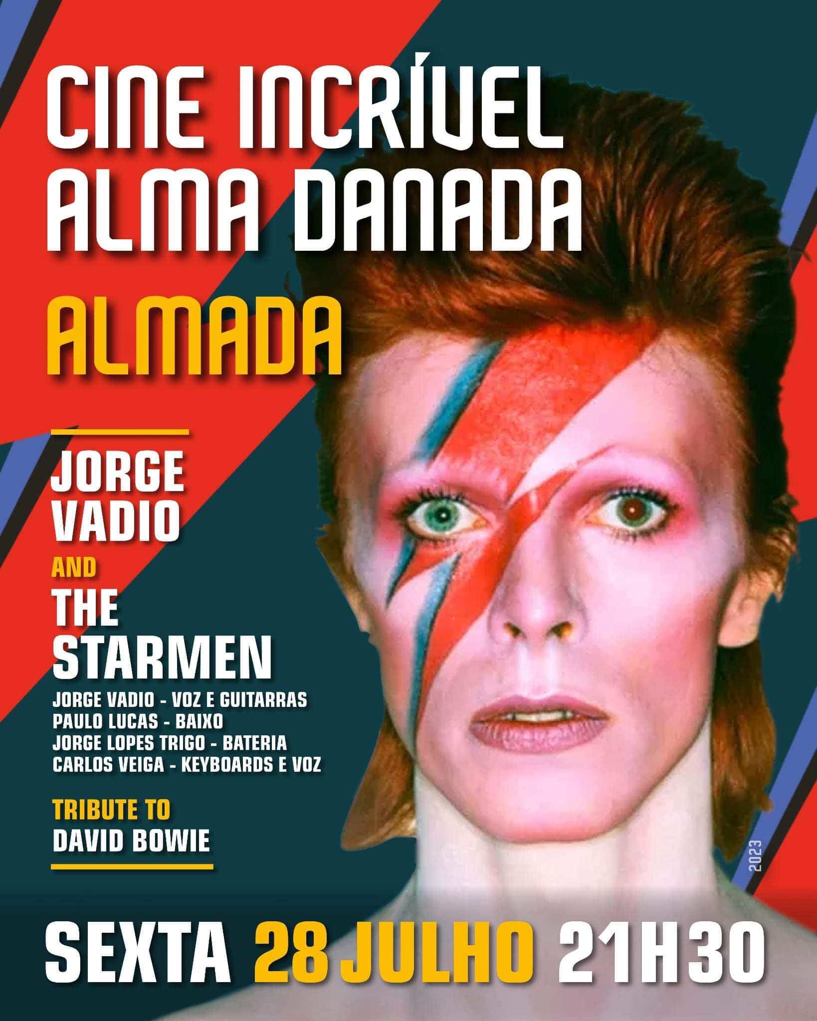 Jorge Vadio and The Starmen é uma banda de homenagem a David Bowie, liderada pelo musico Jorge Vadio. Neste espectáculo a banda revisita o legado musical do Camaleão Interpretando os seus maiores sucessos e os tesouros desconhecidos de O homem que vendeu o mundo. Este espetáculo multimédia, o levará a uma viagem por todas as fases da carreira de David Bowie. Desde "Space Oddity", passando por "Ziggy Stardust", até à sua obra-prima final "Blackstar", Jorge Vadio e os Starmen vão apresentar os grandes sucessos de David Bowie, este concerto poderoso e cheio de energia da banda é destacado por um desempenho vocal incrível de Jorge Vadio. Jorge Vadio e The Starmen há muito são considerados uma das melhores bandas de tributo a David Bowie na Europa, e tem recebido críticas elogiosas na América do Sul e do Norte. Jorge Vadio um músico português reconhecido com 6 álbuns / DVDs, várias aparições na televisão e grandes actuações ao vivo. Na sua primeira digressão pelos Estados Unidos Jorge e Mike Garson pianista de Bowie, lançaram a versão portuguesa de Life on Mars, "VIDA EM MARTE", Autorizado por David Bowie . Desde de então Jorge Vadio tem trabalhado com varios musicos de Bowie como Gerry Leonard , Ava Cherry , Mike Garson, Kevin Armstrong entre outros. Seguem três de um concerto de Jorge Vadio e Gerry Leonard em 14 de Outubro de 2019 na mítica sala The Cutting Room em Nova York. https://youtu.be/JWrHLU0ayCM Jorge Vadio e Gerry Leonard "Loving the Alien" https://youtu.be/XQCSWltYjas Jorge Vadio e Gerry Leonard "My Death" https://youtu.be/NP9UN2gyIi0 Jorge Vadio e Mike Garson "Vida em Marte" Life on mars . A versão portuguesa autorizada pelo próprio David Bowie. https://youtu.be/irNFazyyNXw Jorge Vadio e Gerry Andy