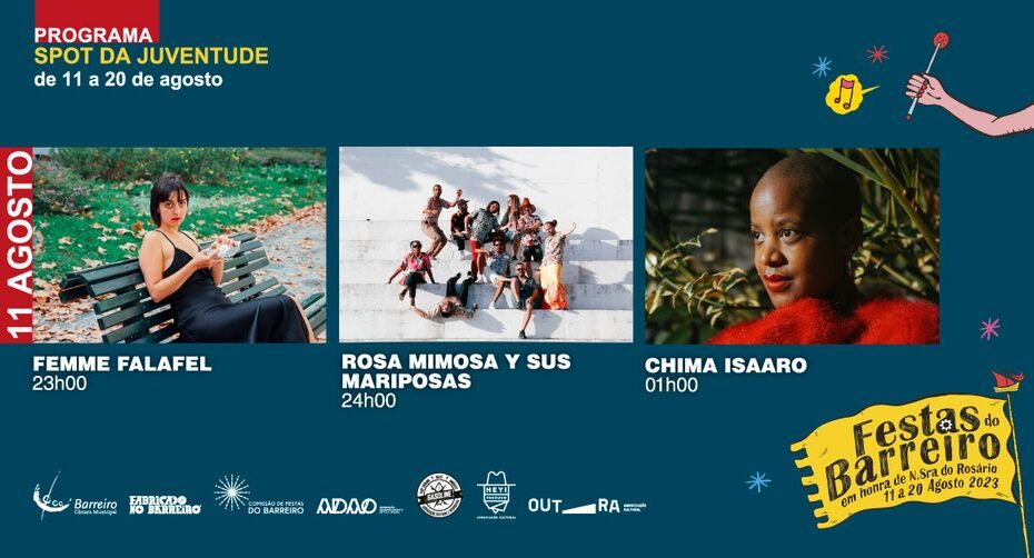 Concertos Palco da Juventude Femme Falafel Rosa Mimosa y sus Mariposas Chima Isaaro