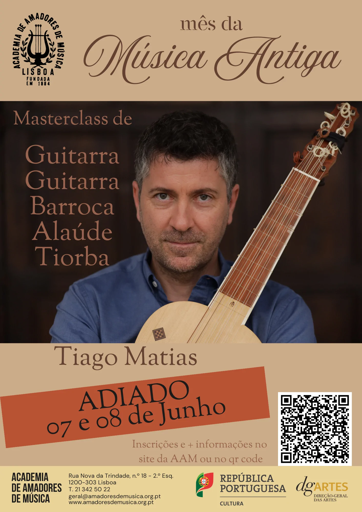 Masterclass de Guitarra, Guitarra Barroca, Alaúde e Teorba com o Prof. convidado Tiago Matias