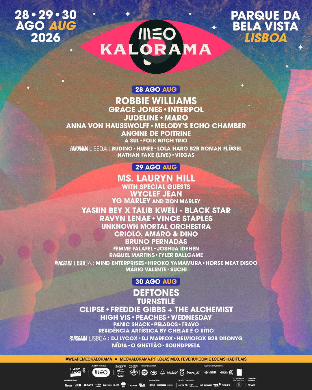Cartaz completo do MEO Kalorama 2026 no Parque da Bela Vista, em Lisboa