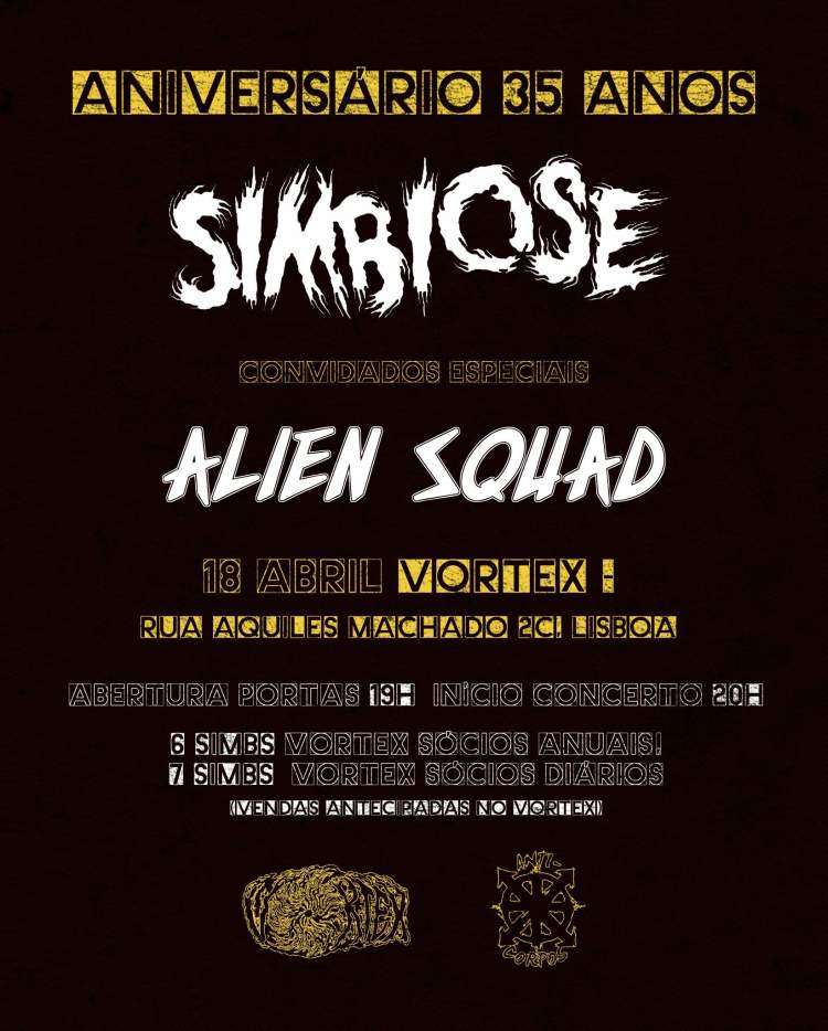 Simbiose celebra 35 anos com concerto underground no VORTEX em Lisboa