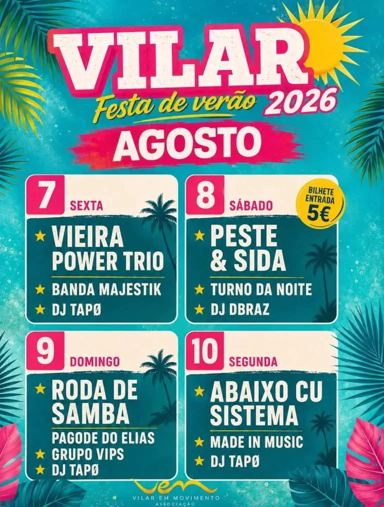 Festa de Verão de Vilar 2026 recebe Peste & Sida, Vieira Power Trio e Abaixo Cu Sistema
